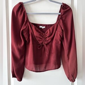 Abercrombie & Fitch Brown Long Sleeve Cinched Puff-Sleeve Blouse Size Small